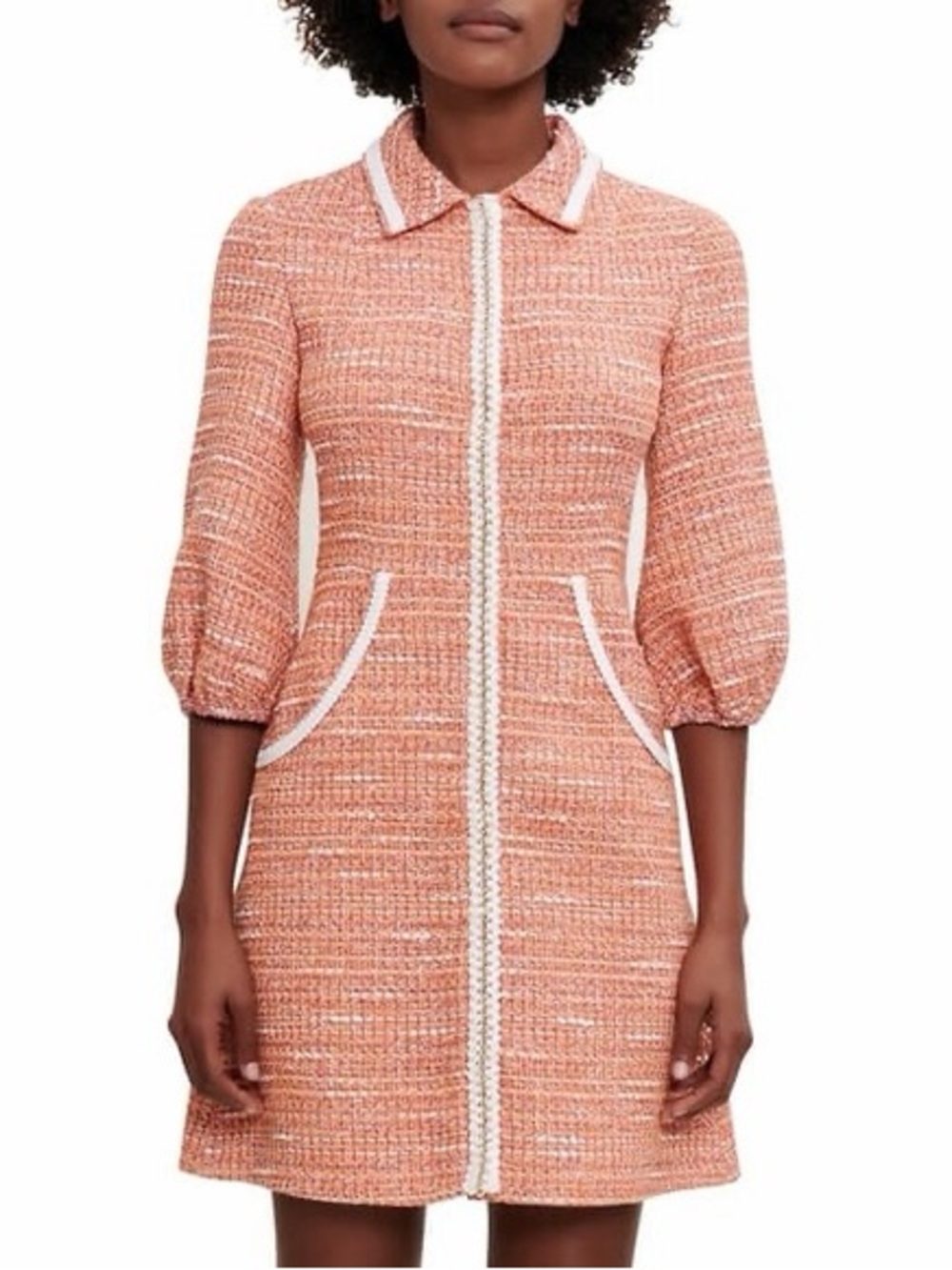 Maje Rimoda Three-Quarter Sleeve Tweed Dress